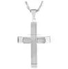 High Polished Stainless Steel Triple Bar Cross Pendant on 24 Inch Rope Chain Necklace