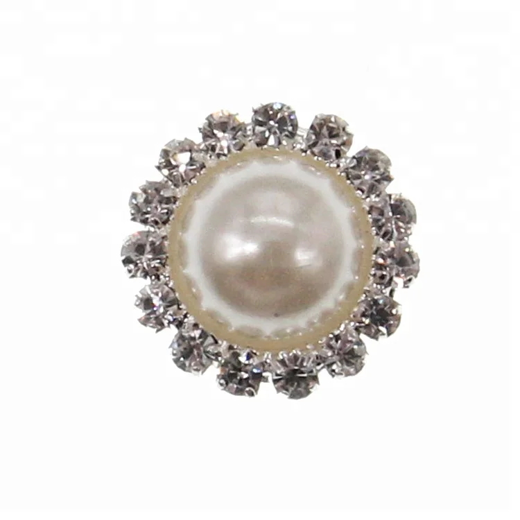 

Silver Plated Rhinestone Pearl Jewelry Button, As picture