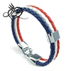 Mens Womens Feather Bracelet, French France Flag Cuff Bangle, Blue White Red, 8" 8.5" 9"