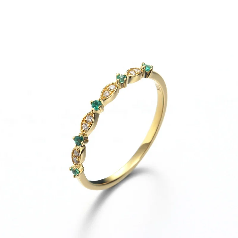 

14K solid Real Emerald Diamond Tennis Rings 1 gram gold ring designs women, Yellow gold
