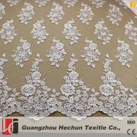 

WHF-362 Hechun white bridal lace material for fashion show heavily lace fabric
