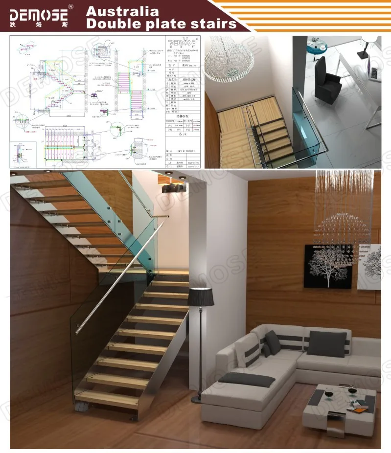 indoor tempered glass panel stairs design with ISO9001