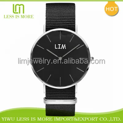 

Many stock new black face genuine leather & nylon strap watch OEM & ODM logo custom print watch