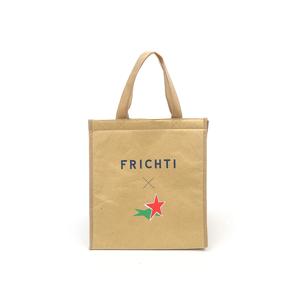 Ecofriendly Reusable Kraft Paper Lunch Bag,Customized Logo Printed Folding Grocery Tote Food