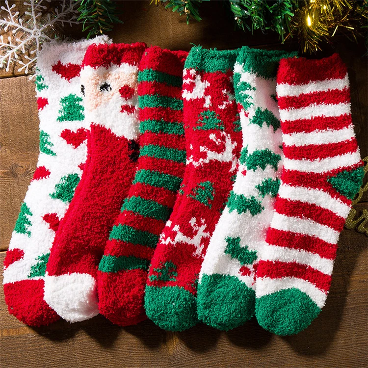 

Anti Slip Indoor Cozy Soft Custom Warm Fluffy Fuzzy Christmas Socks, Customized color