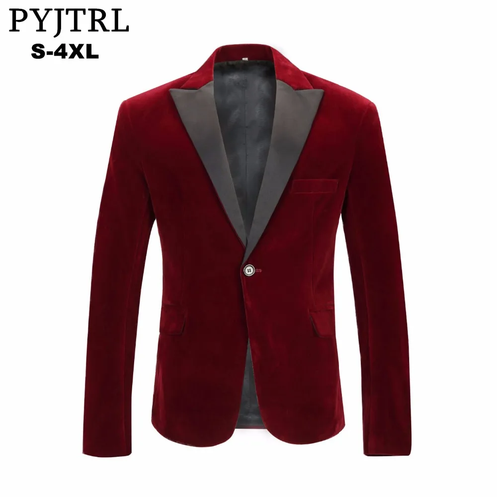 

PYJTRL Men's Autumn Winter Velvet Wine Red Fashion Leisure Suit Jacket Wedding Groom Singer Slim Fit Blazer Hombre Masculino, Blue;burgundy;black