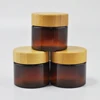 cosmetic cream empty round container 50ml small plastic jar with eco-friendly natur bamboo lid