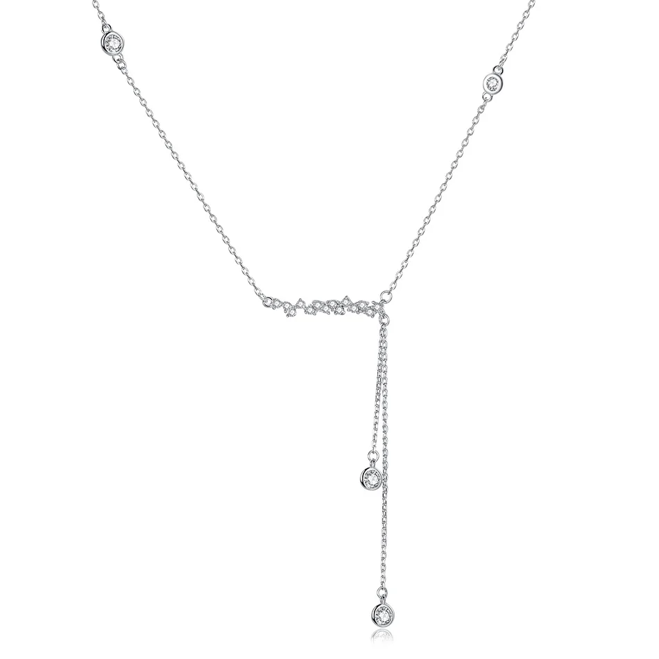 

Custom 925 Sterling Silver Necklace Round Cubic Zircon Necklaces for Long Chain Jewelry Wedding Women Gift