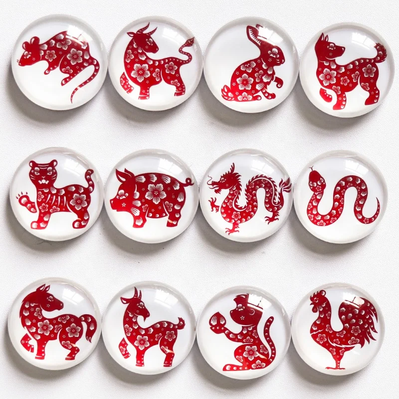 

custom the Chinese Zodiac crystal glass fridge magnet with round shape 20-50mm size