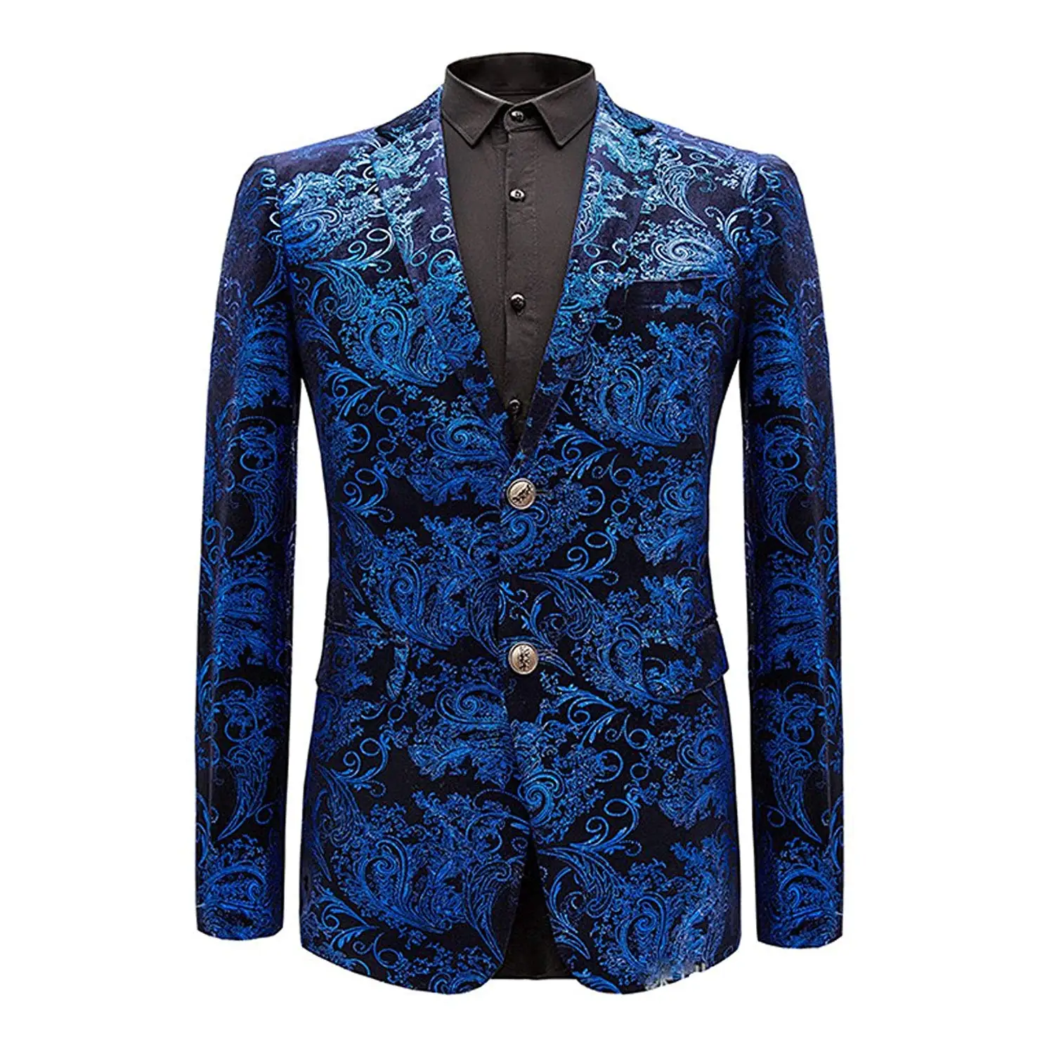 WEEN CHARM Mens Designer Floral Printed Single Breasted Two Button Modern Fit Tux Blazer Jacket Coat XXL, Gold