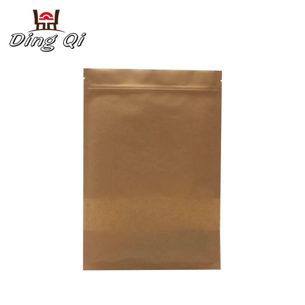 Stock three side seal kraft paper pouch with window and zipper