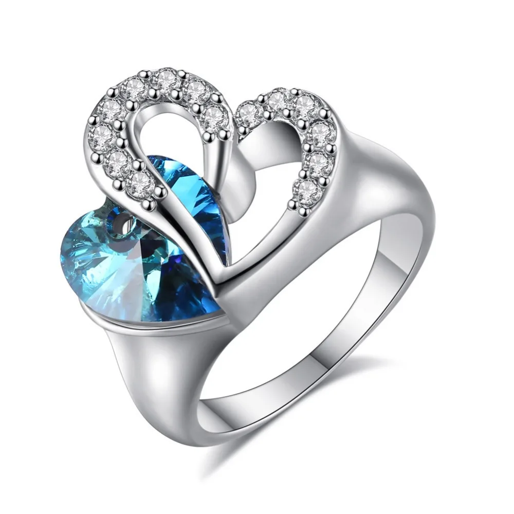 

Wholesale 18K White Gold Platinum Plated Titanic Heart Of Ocean Ring Blue Crystal Heart Wedding Ring, N/a