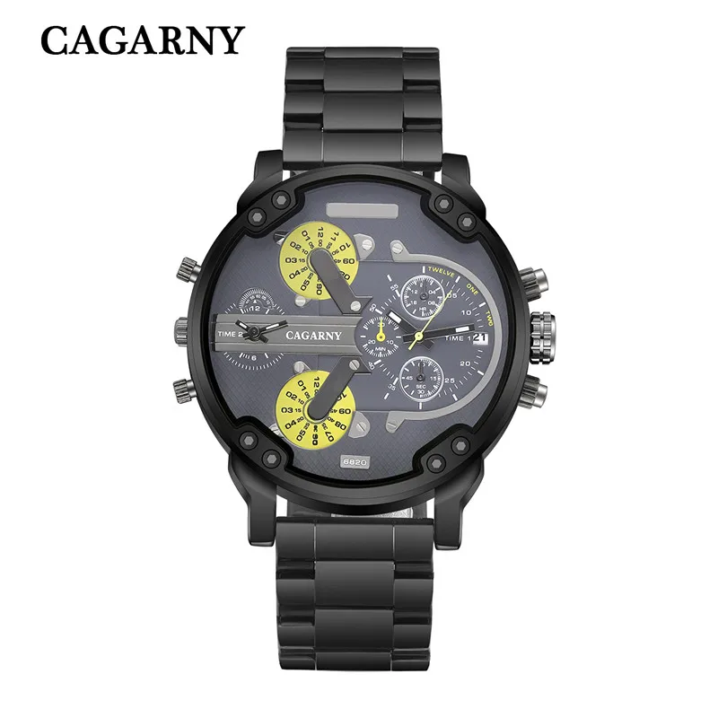 

New Arrivals 2018 Mens Watch Vintage Stainless Steel Double Time Calendar Male Military Quartz CAGARNY Luxury Men Wrist Watch