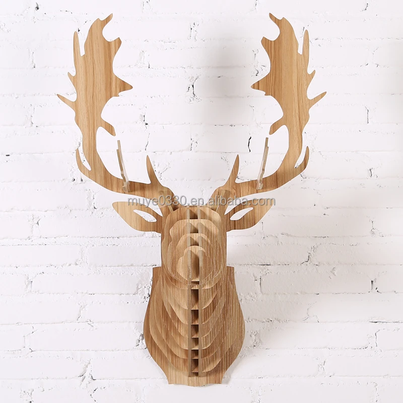 

2016 NEW Fallow Reindeer head DIY wooden wall home decor Canada animal hanging deer elk moose caribou head Christmas decoration, White;black;wood color;walnut color;pink;red;yellow;green