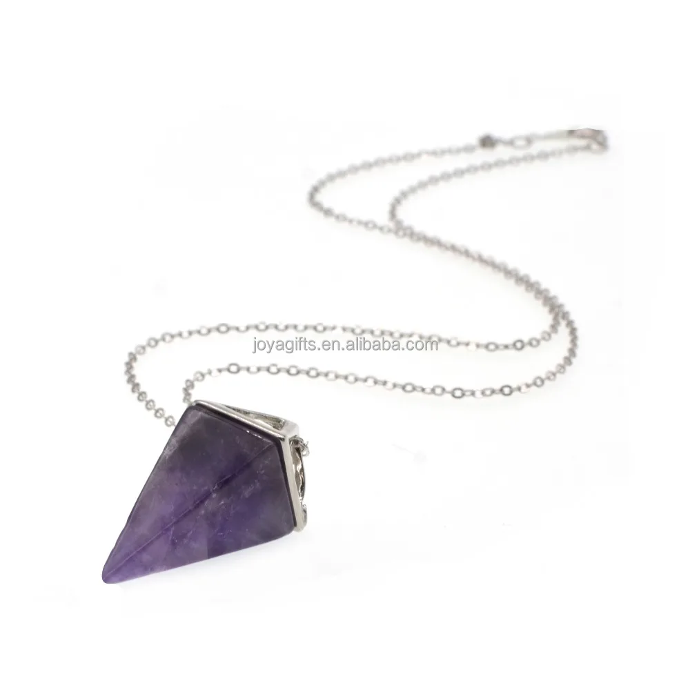 

Healing Crystal Yoga Pendant Silver Triangle Point Pyramid Necklace, Picture