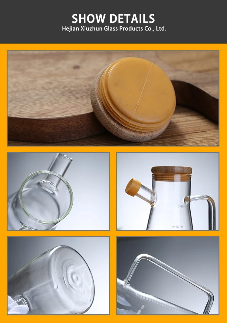 Handmade high borosilicate glass water oil bottle decanter with wooden lid