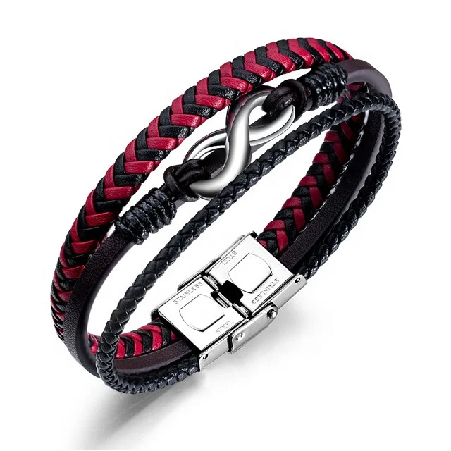 

Infinitely Number Eight High Quality Jewelry 316L Stainless Steel Men Rope Bracelet, Red