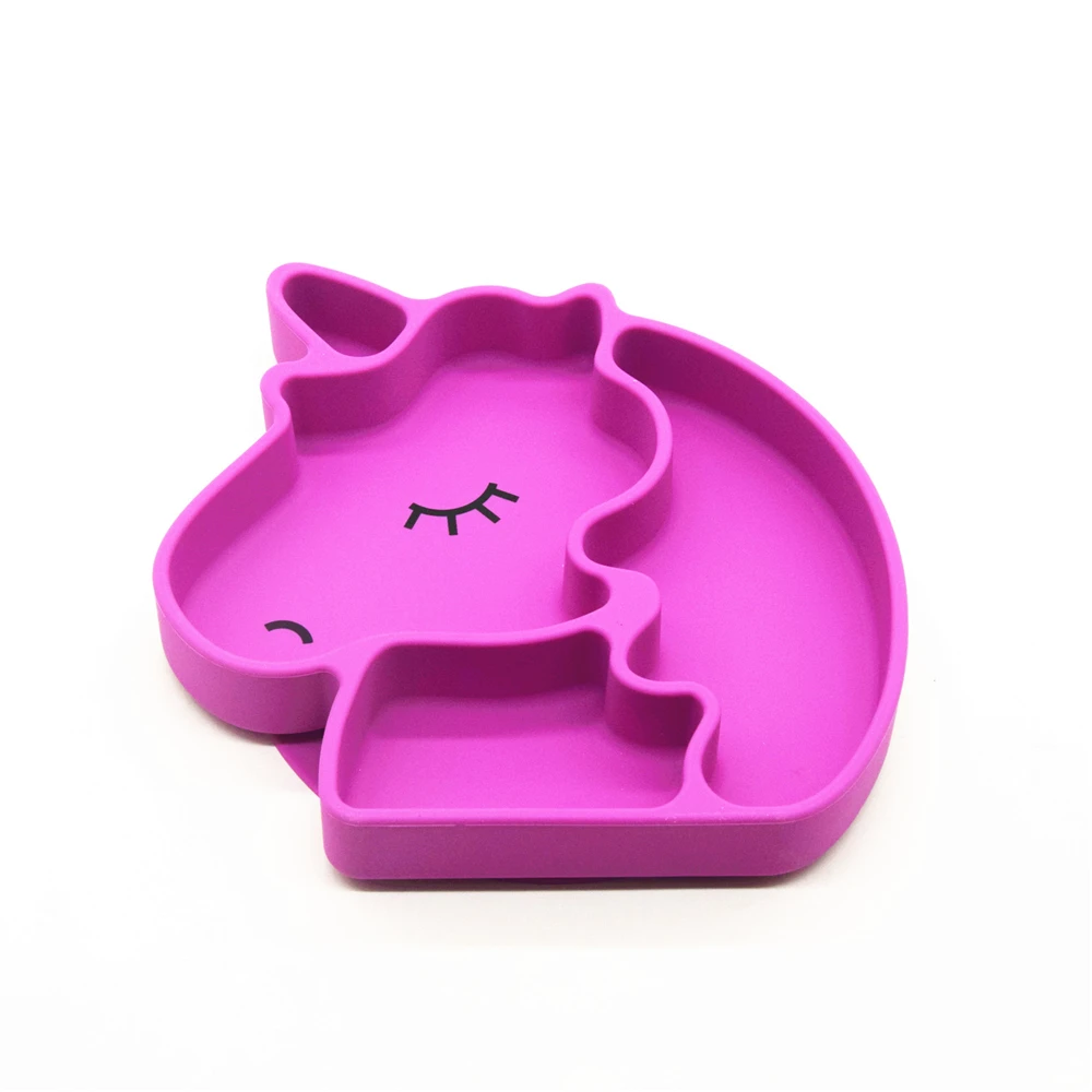 

Food Grade BPA free kids suction dinner unicorn silicone baby plate, Red