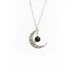 Women Jewelry Black Lava Bead Essential Oil Diffuser Antique Silver Crescent Moon Necklace