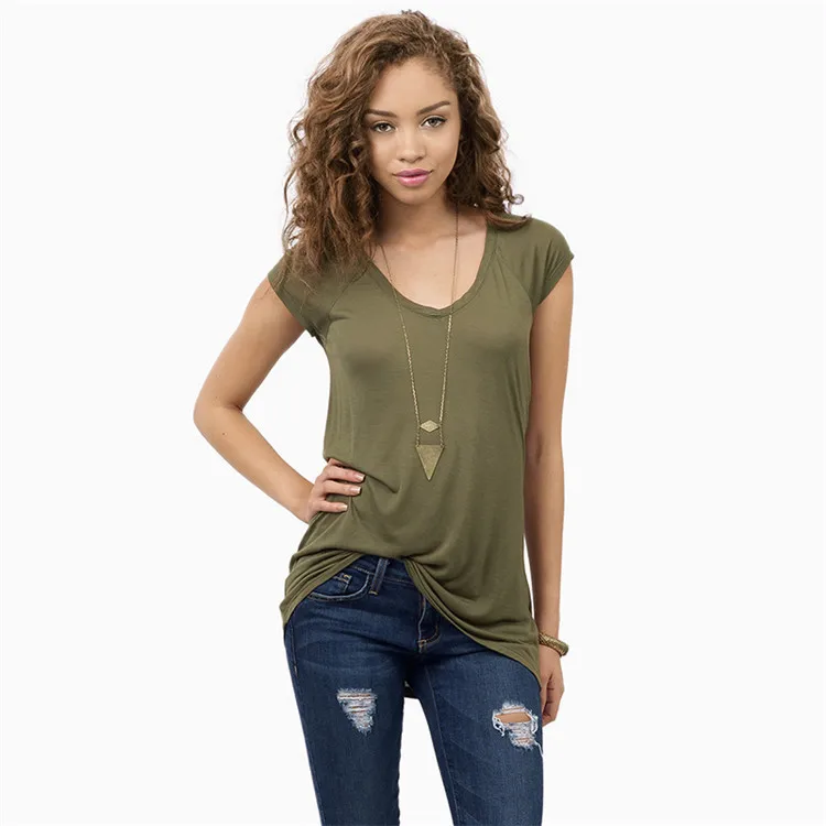 

New Small V-neck blank color cotton Slim sexy short-sleeved t shirt for women, Customized color