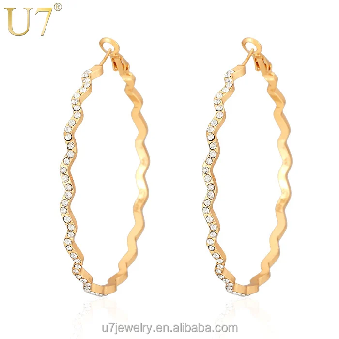 

New Trendy Big Size Hoop Earrings For Women 18K Real Gold Plated Rhinestone Unique Basketball Wives Earrings Wholesale, Gold color