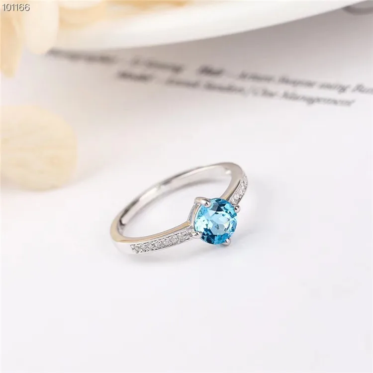 

SGARIT new design fashion Round Shape Blue Topaz rings 925 sterling silver gemstone jewelry