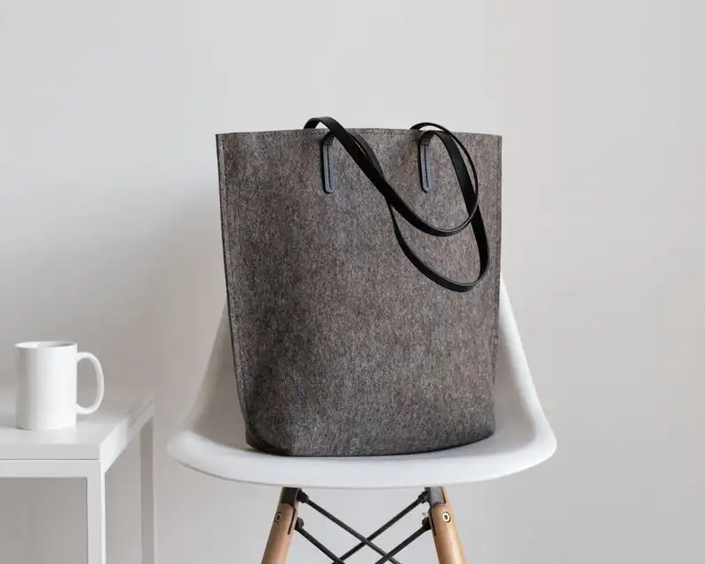 

Grey women felt tote bag 100% wool felt handbags custom logo