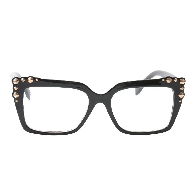 

2019 Fashion Ladies Oversized Square Stylish Eyeglasses Frame Reading Glasses With Rivet, Blue;pink;floral;leopard;black;red