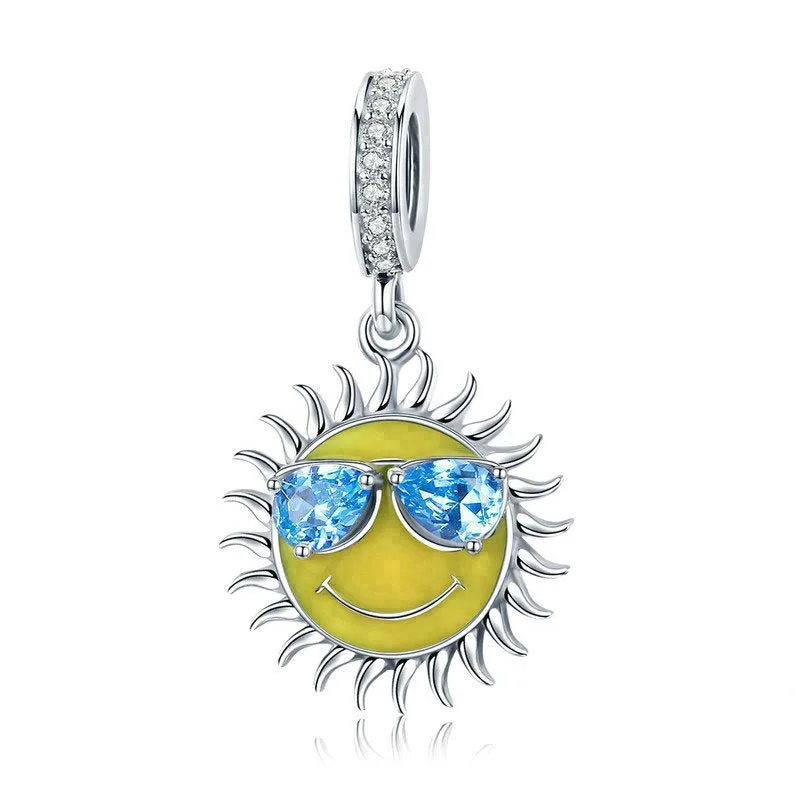 

BAMOER 100% 925 Sterling Silver Cool Summer Sun Yellow Color Enamel Pendant Charms fit Women Bracelets jewelry Making, N/a