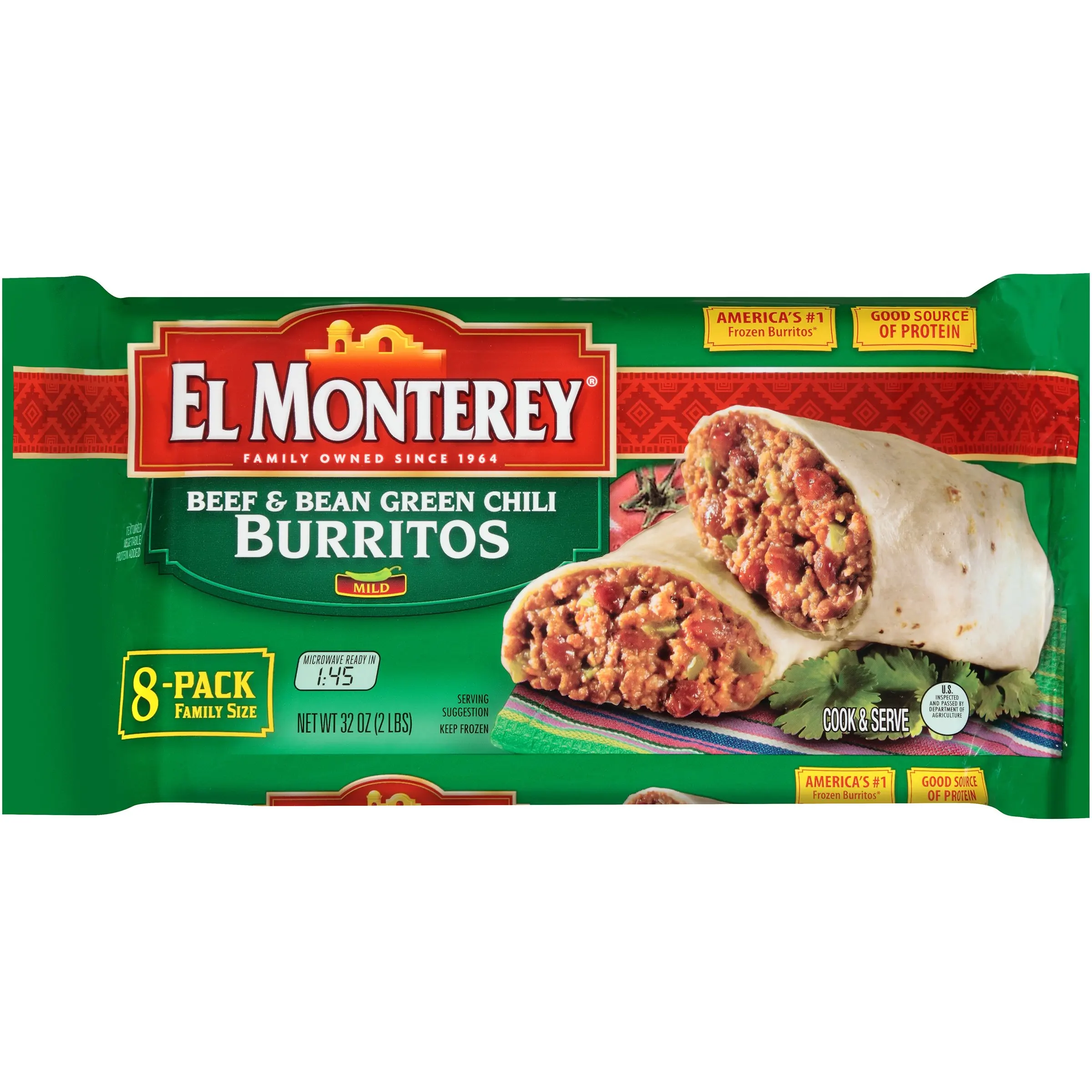 Buy El Monterey Beef and Bean Burritos – Family Pack of 8 Frozen ...