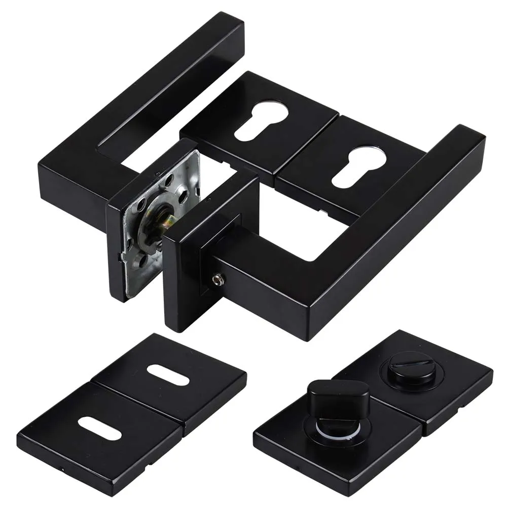
201 stainless steel black finish color square tube lever door handles lock set with cylinder/key/WC square escutcheon 