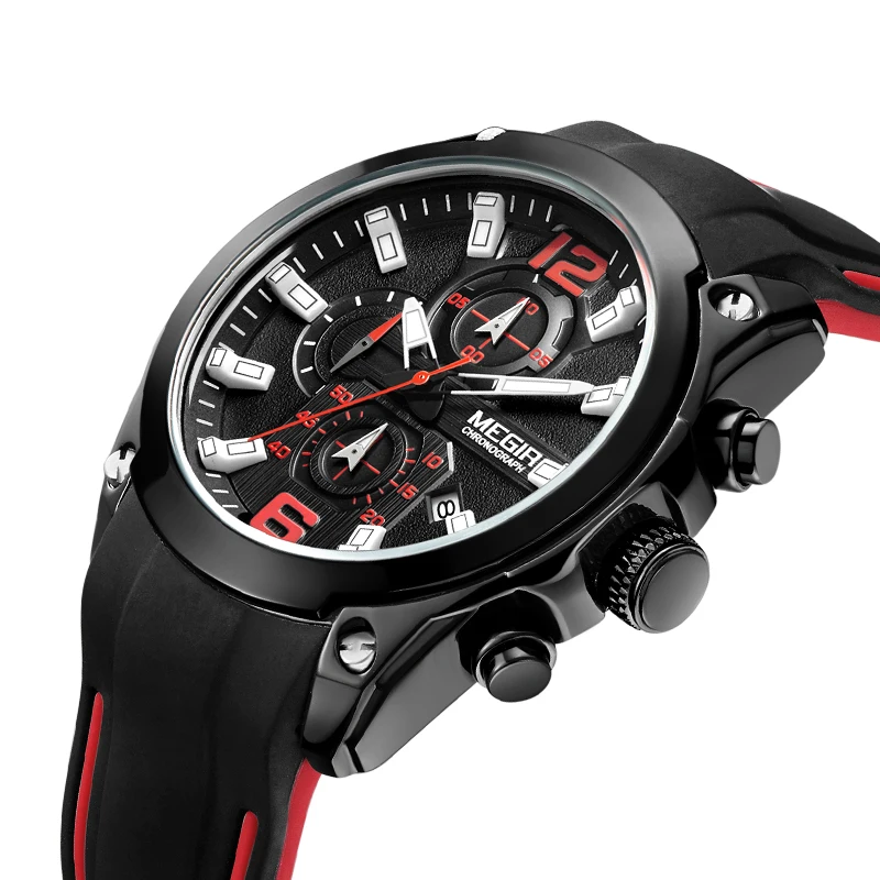 

Megir 2063 New Chronograph Mens Quartz Watches Analogue Sport Military Silicone Date Indicator Wristwatch Relogio watches
