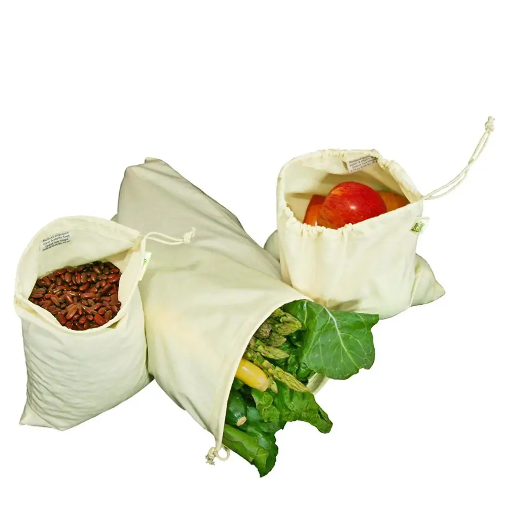 

Simple Ecology Organic Cotton Muslin Produce Bag - Set of 6 (2 each of Lg. Med. & Sm.), Customised