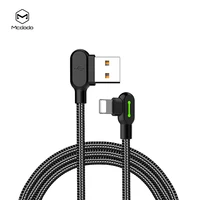 

Mcdodo Amazon Hot! Light ning 8Pin 90 Degree Angle 2.4A Fast Charging 4FT/6FT Braided LED Charge Cord Data Cable For iPhone