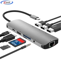 

Factory USB-C Hub, 9-in-1 Type C Adapter with USB 3.0 HD-MI SD TF 3.5AUX RJ45 PD, USB Type C Multiport Adapter