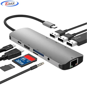 Factory USB-C Hub, 9-in-1 Type C Adapter with USB 3.0 HDMI SD TF 3.5AUX RJ45 PD, USB Type C Multiport Adapter