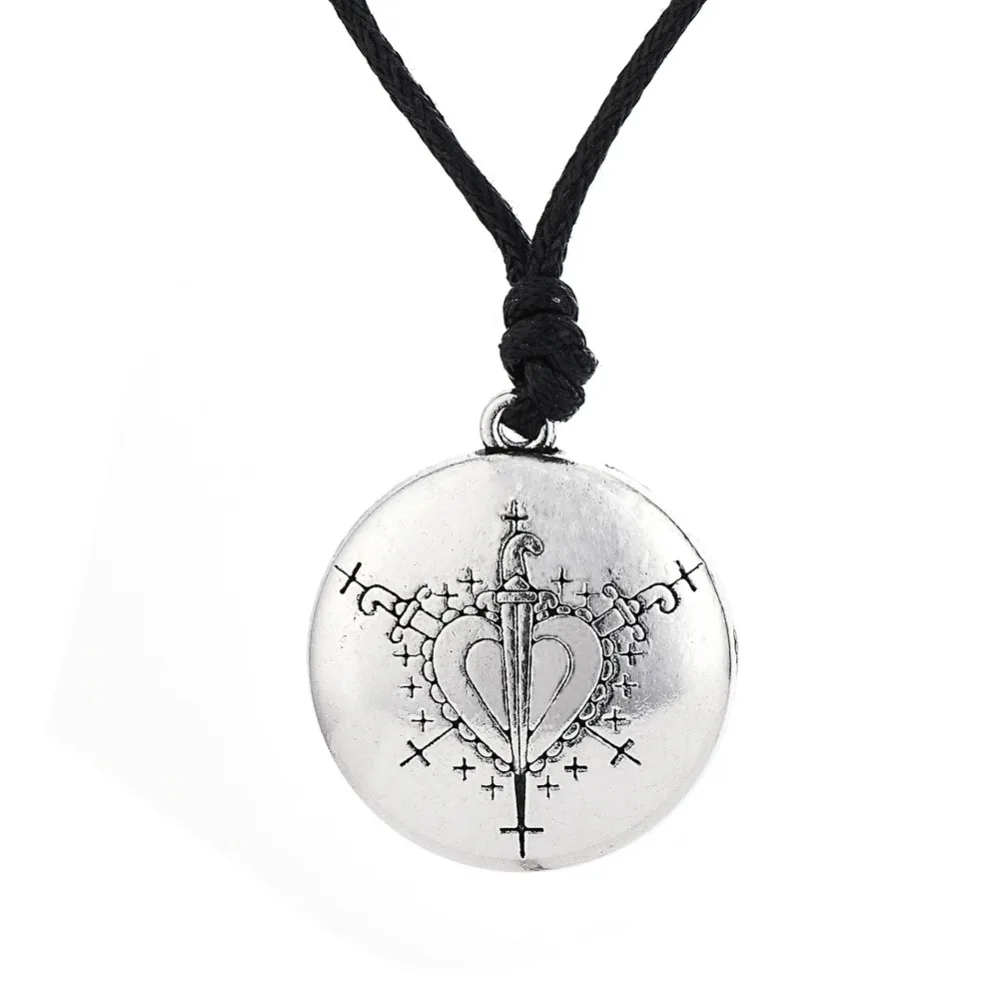 

Gothic Male Necklace Voodoo Loa Veve Pendant Lwa Jewelry Hoodoo Amulet Vintage Necklace, Silver