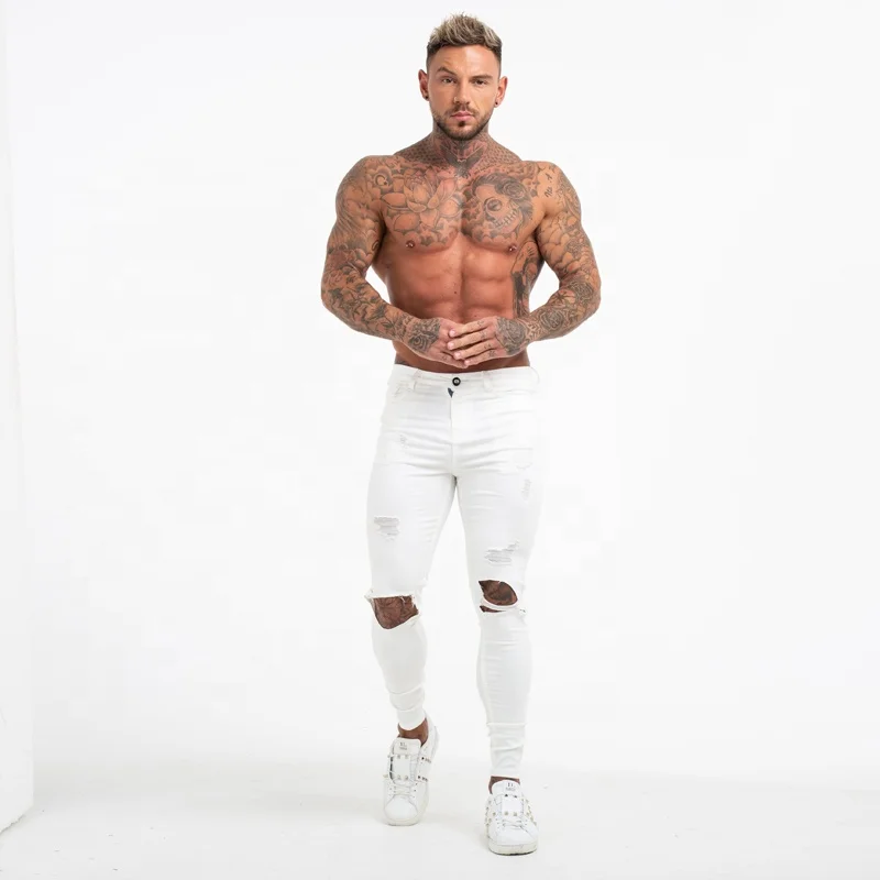 

New arrival white ripped damaged mens jeans pants slim fit skinny jean stylish distressed skinny jeans men, White men jeans