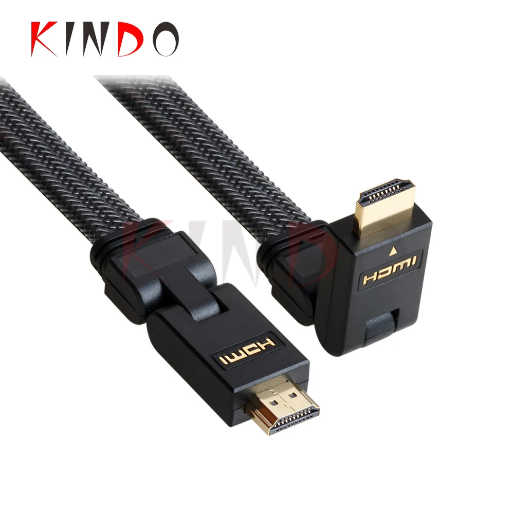 

KINDO Soft flat hdmi cable can rotatable 180 degree Ultra High Definition UHD HDMI cable with ethernet of high quality, Balck