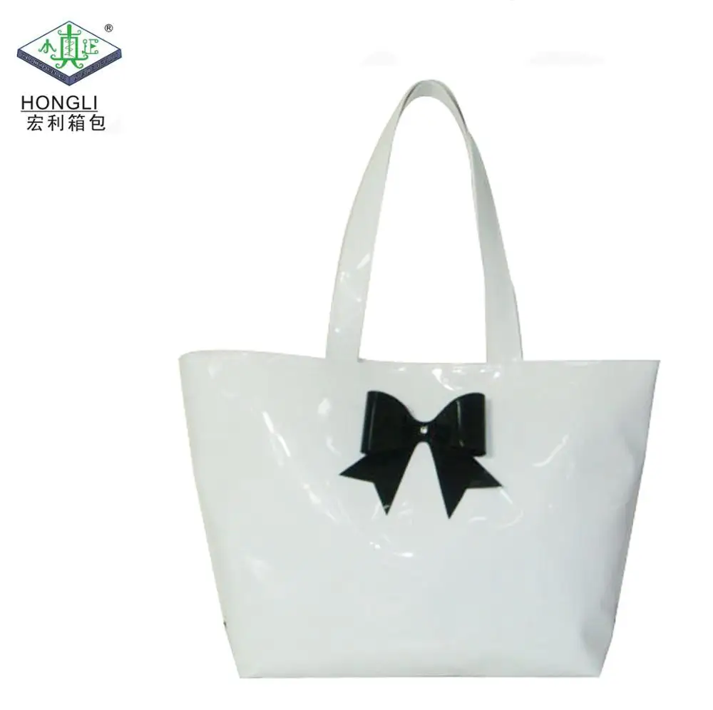 

Custom printing tote style bowknot mirror shiny pvc shopping bag