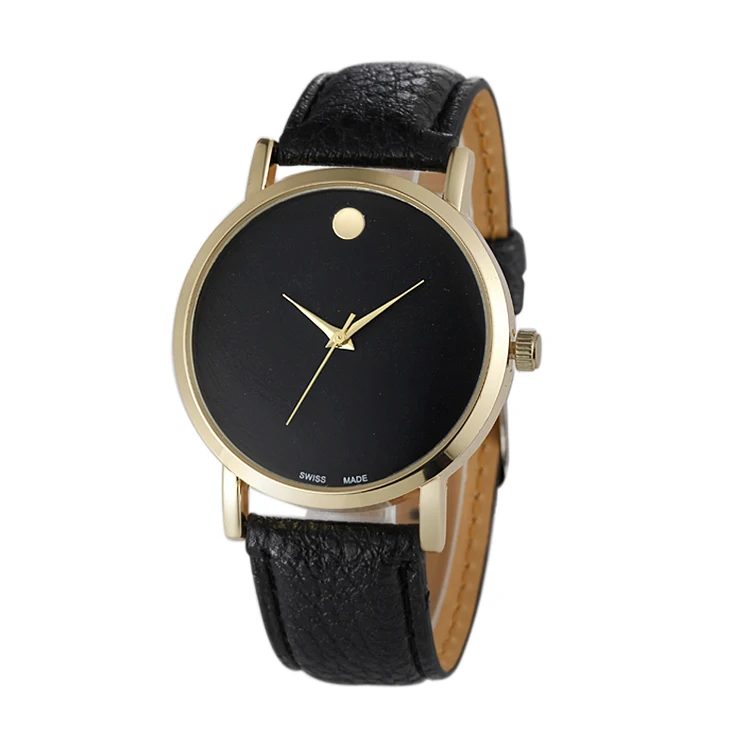 

Wholesale simple and fashionable black alloy wrist watch with leather strap, Customize