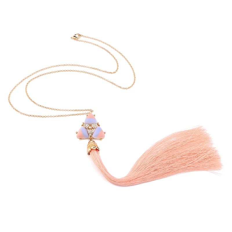 

xl00555b Free Shipping Online Women Jewelry Gold Plate Chain Pendant Long Peach Tassel Necklace, As picture