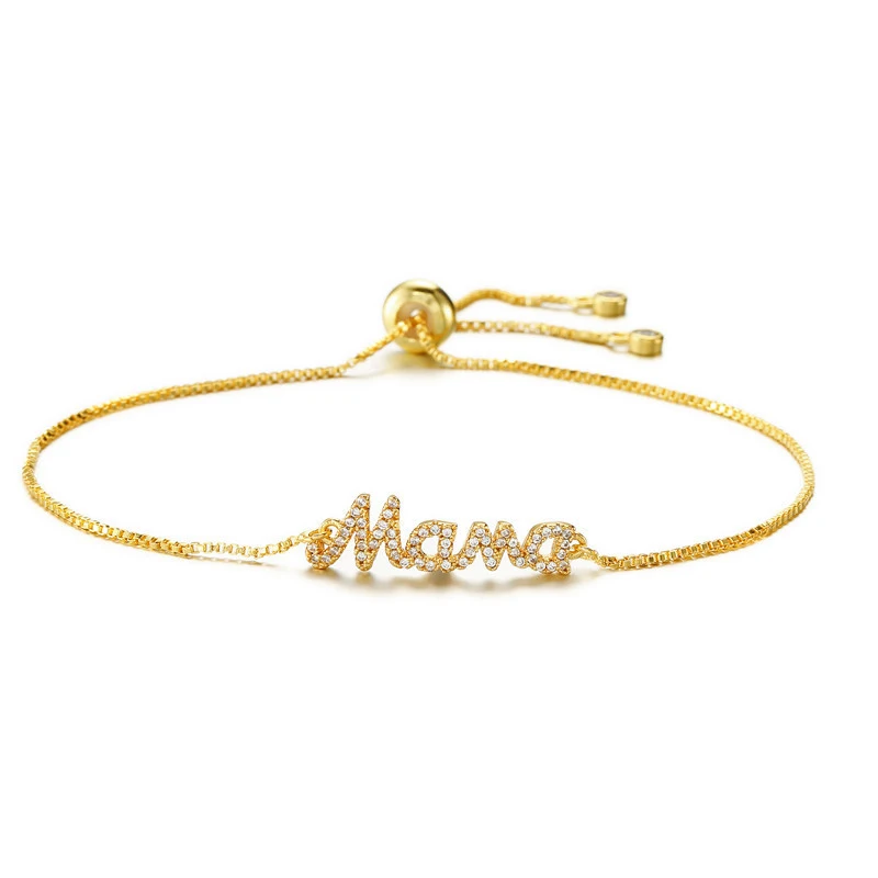 

Delicate Gold Letter Mom Link Pulseras Mujer Bracelet Micro Pave CZ MaMa Brass Adjustable Name Bracelet Mothers Day Jewelry, Gold,pink,silver,black