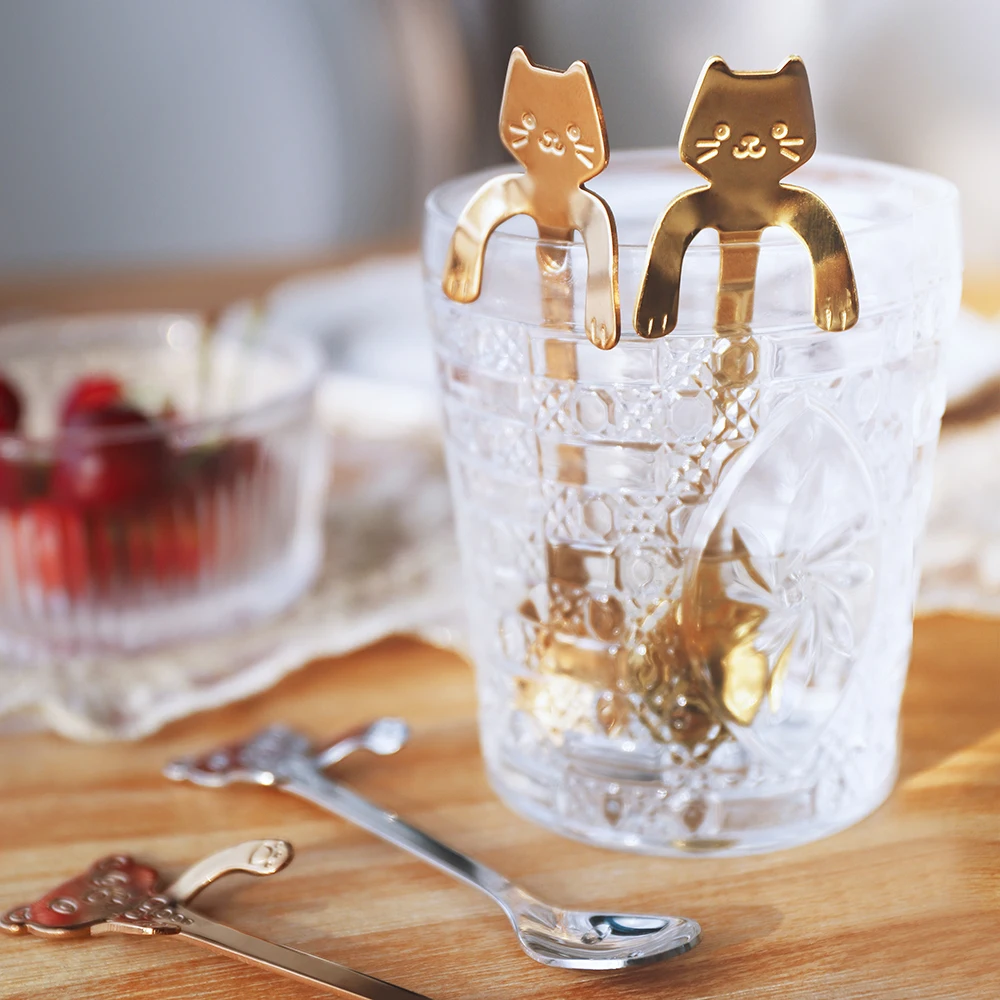 

304 Creative Stainless Steel Spoon Cute Cartoon Cat Spoon Handle Hanging Panda Coffee Spoon