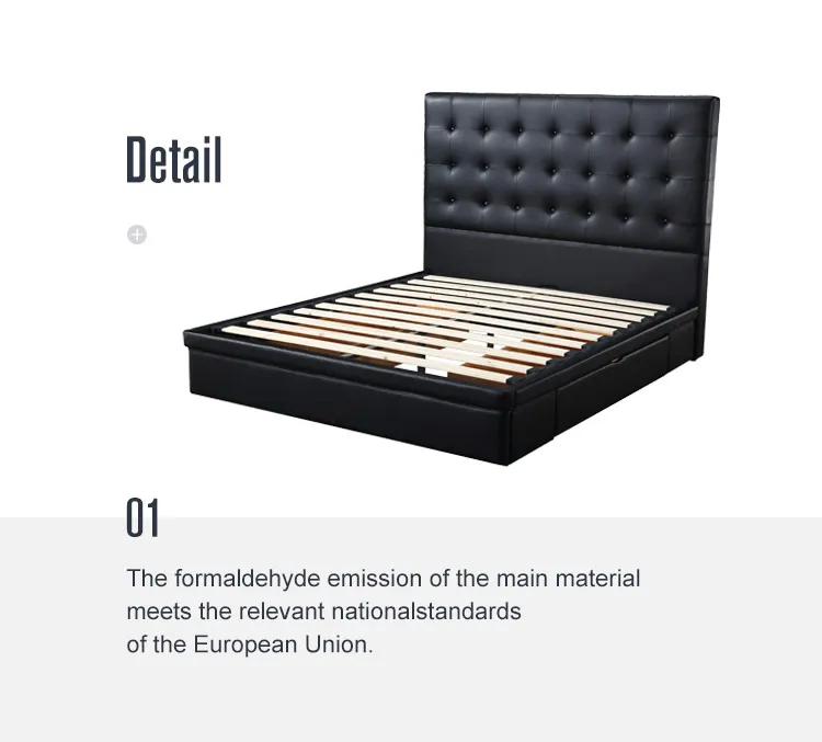 Modern Headboard Leather Storage Upholstered Super King Size Beds With