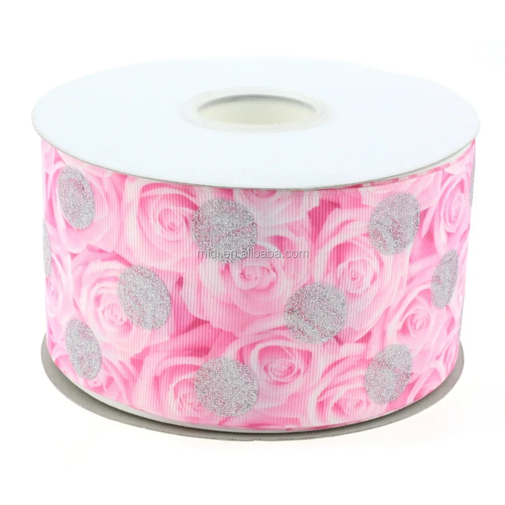 

3 inch 75mm Valentine's Day Rose Flower Ribbon With Silver Glitter Dots Hair Bow Ribbon, N/a