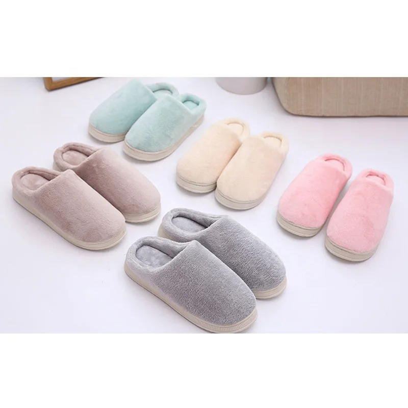 

2019 pure colors simple comfort cotton winter slippers for couples with soft plush, Five
