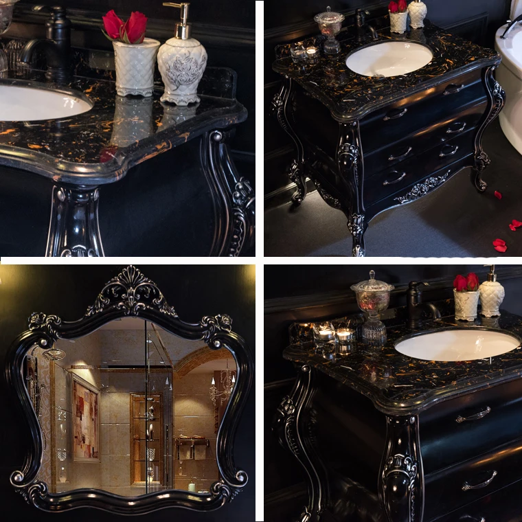 Solid Wood Marble Vanity Top European Style Elegant Bathroom Furniture Bathroom Vanities