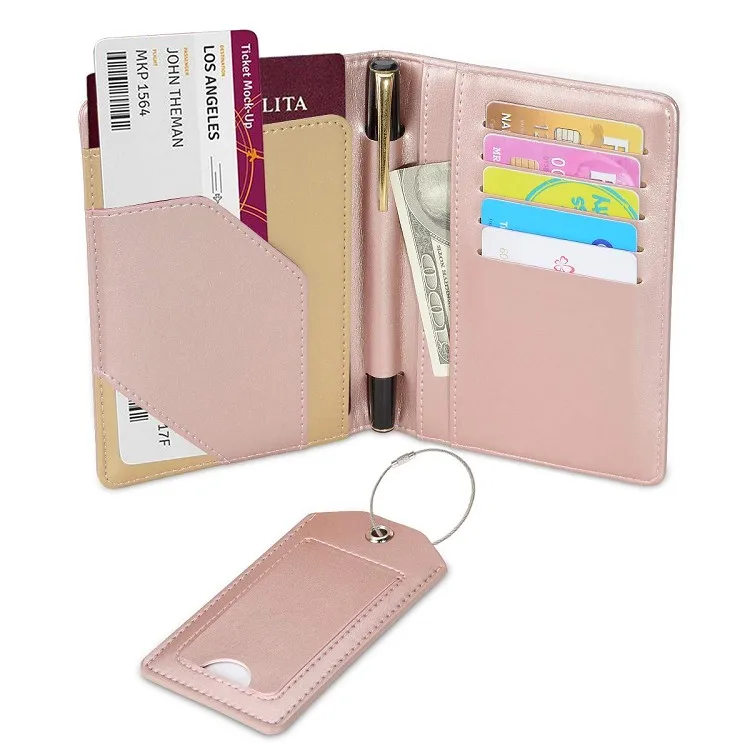 Rfid Blocking Passport Holder Pu Leather Card Slots Pen Holder With