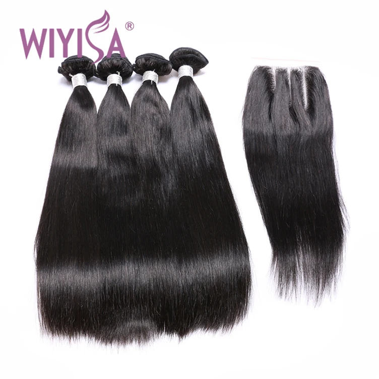 

Wiyisa Free Shipping Peruvian Human Hair Weave 3 Bundles Straight Weave With Film Lace Frontal Closure, Unprocessed natural color